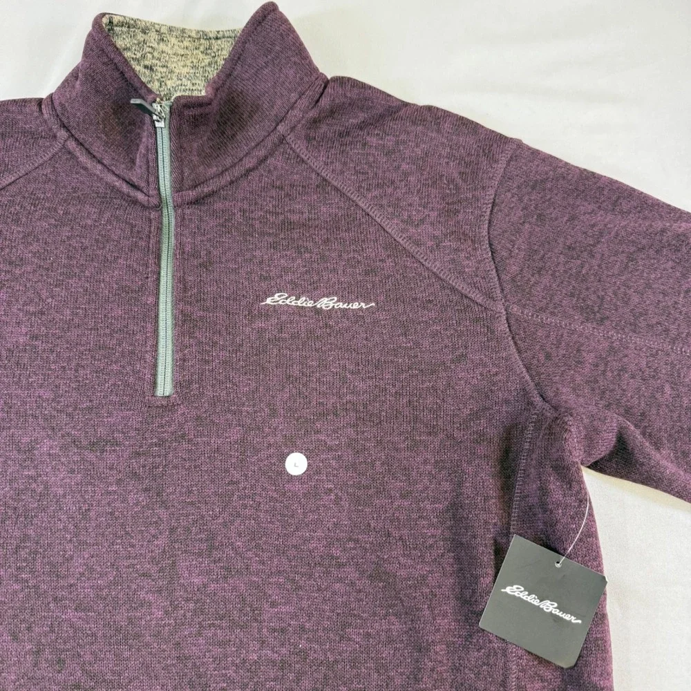 Eddie Bauer Men's Heathered Purple Fleece Quarter Zip Pullover Sweater new w tag